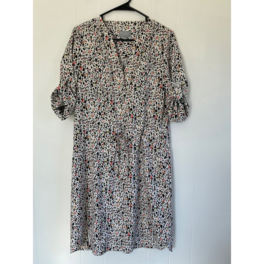 Pure Collection Womens 100% Silk Animal Print Shirt Dress Roll Tab Pockets UK 12